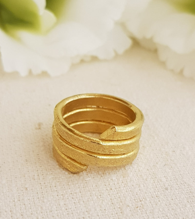 18K Gold Plated Coil Wrap Ring Textured Gold-ZadokGold