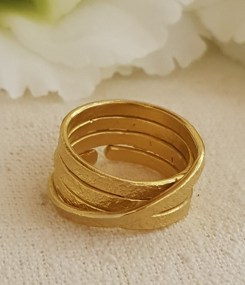 Wide Gold Highway Spiral Wrap Ring 18k Gold Plated Textured-ZadokGold