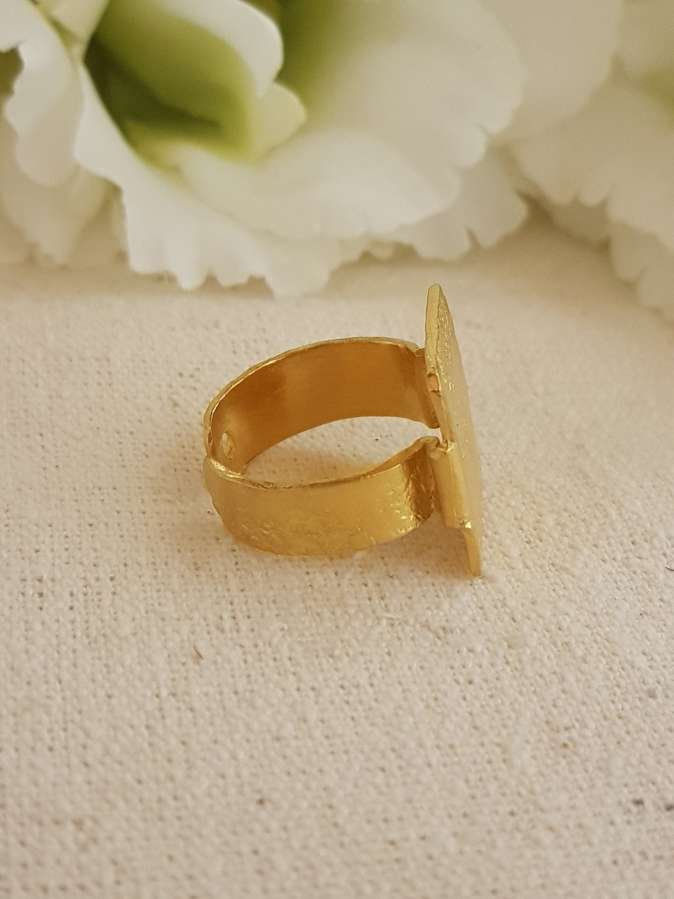 Textured Gold Square Ring 18K Gold Plated Adjustable Ring