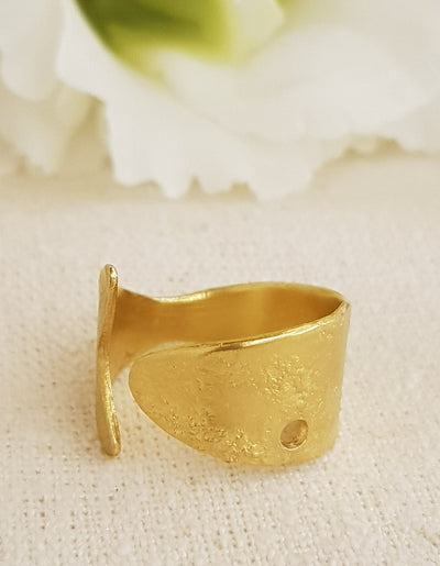 Adjustable Textured Gold Fish Ring 18k Gold Plated-ZadokGold