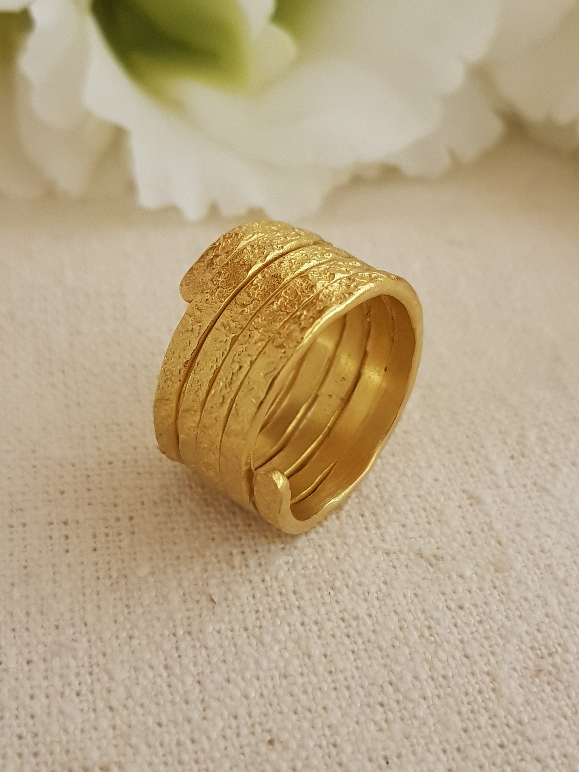 12mm Wide Spiral Wrap Ring 18K Gold Plated-ZadokGold