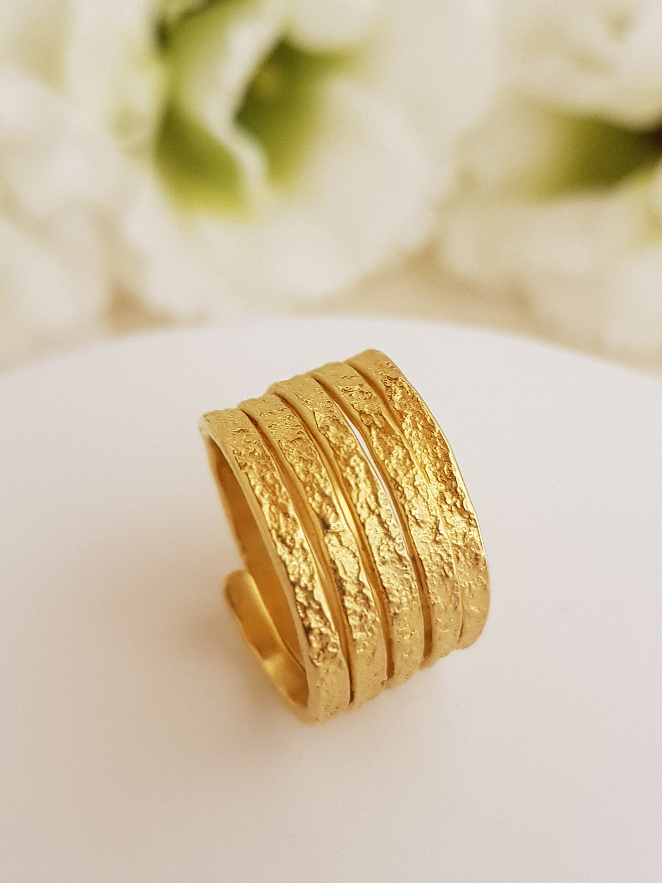 12mm Wide Spiral Wrap Ring 18K Gold Plated-ZadokGold