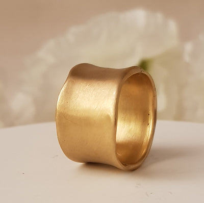 18K Solid Gold Wedding Ring 12mm Wide Textured Matte Finish-ZadokGold