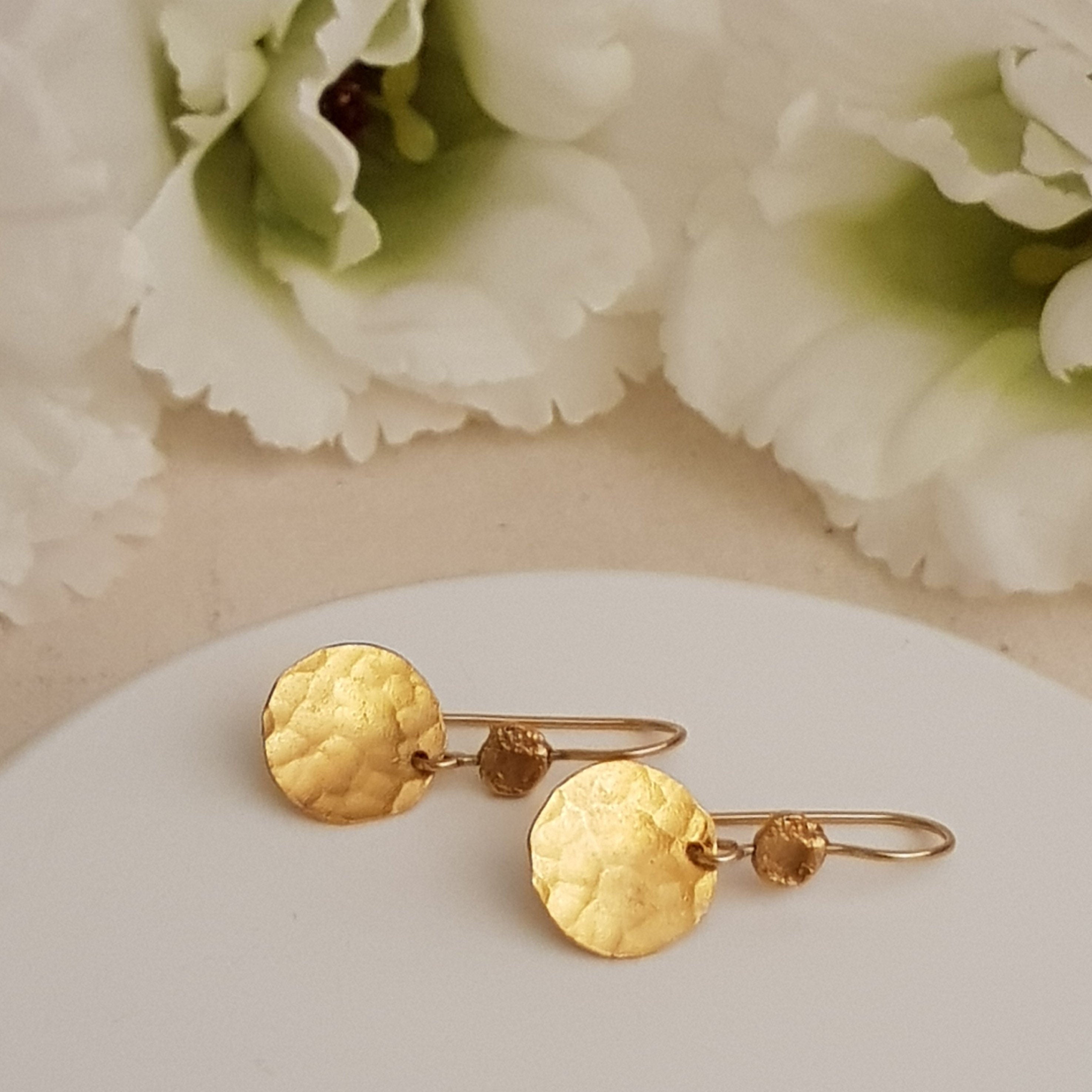 Small Hammered Gold Coin Earrings Gold Plated