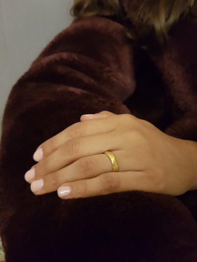 22k Gold Wedding Ring, Hammered Gold Ring, Organic Gold Ring, Boho Wedding Ring for Women, Simple Band, Geometric Ring Antique Style Ring-ZadokGold