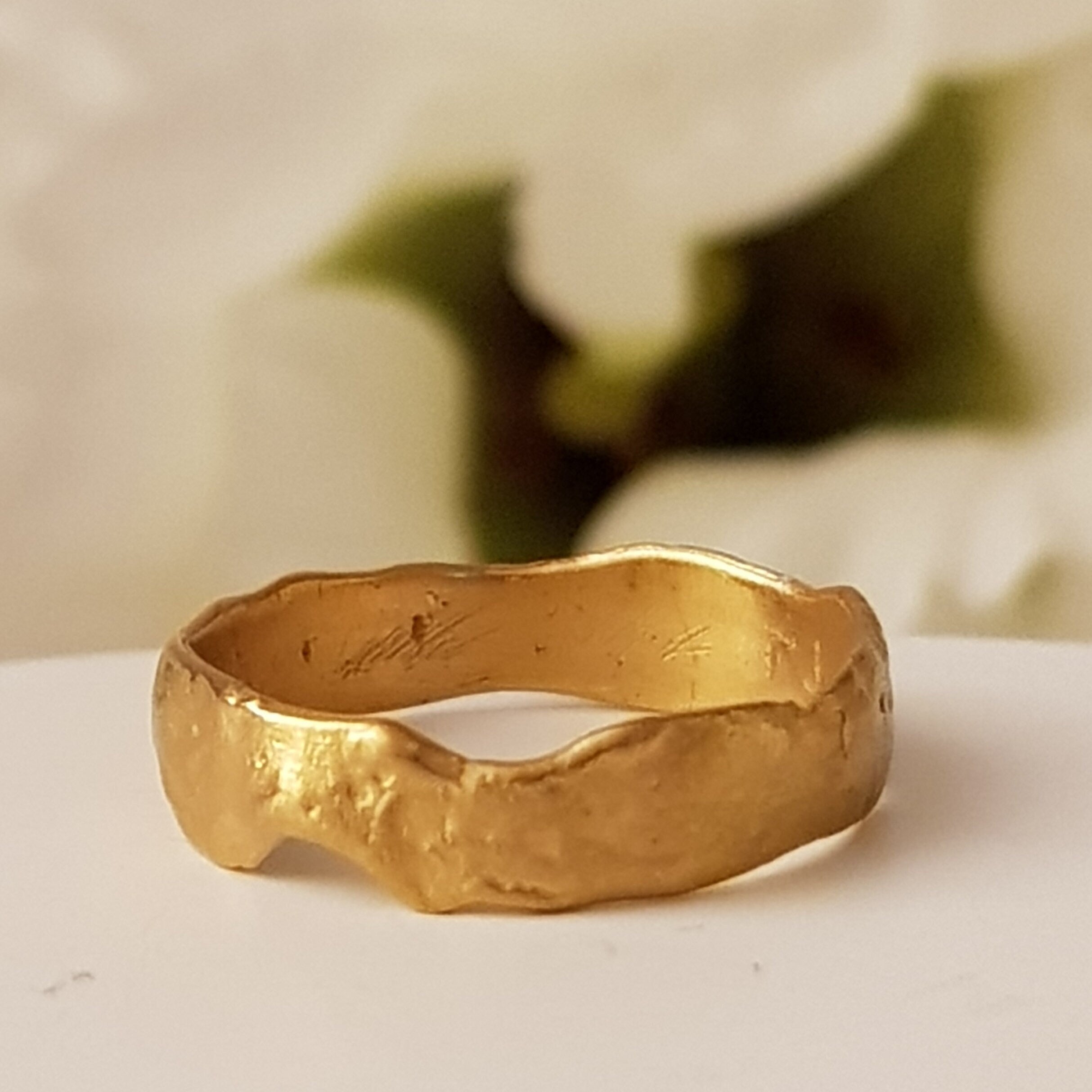 18k Solid Gold Wedding Ring, Womens Wedding Band, Bohemian Alternative Wedding Jewelry, His And Hers Ring