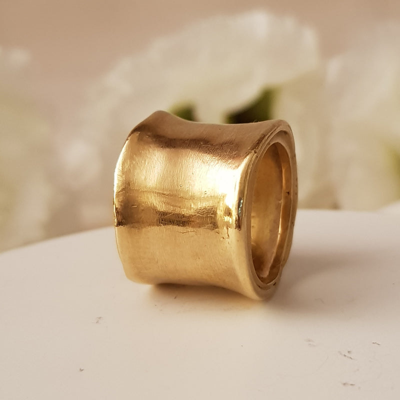 Extra Wide 18k Solid Yellow Gold Cigar Band Ring-ZadokGold