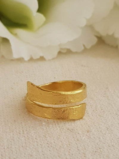 18k Gold Plated Wrap Spiral Ring Textured Gold Adjustable-ZadokGold