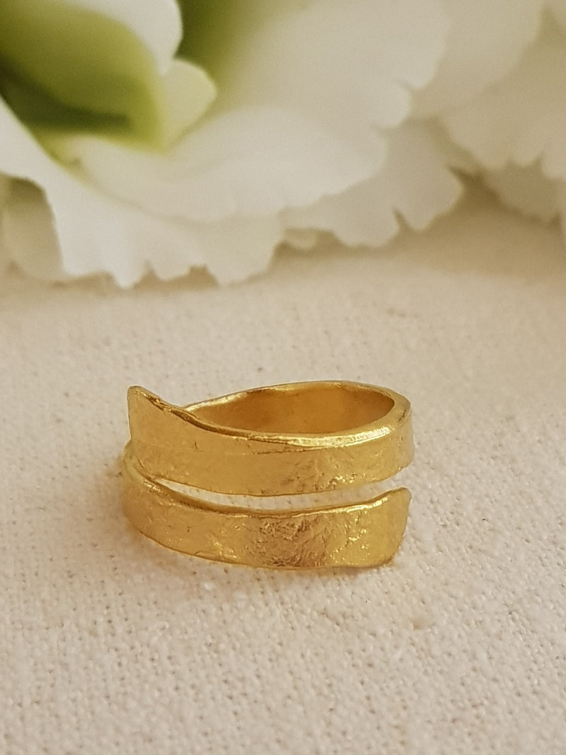 18k Gold Plated Wrap Spiral Ring Textured Gold Adjustable-ZadokGold