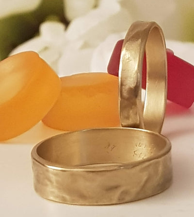 18k Hammered Gold Wedding Ring Set - His and Hers Gold Rings-ZadokGold