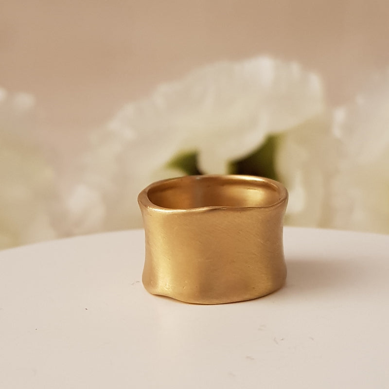 18K Solid Gold Wedding Ring 12mm Wide Textured Matte Finish-ZadokGold