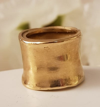 Extra Wide 18k Solid Yellow Gold Cigar Band Ring-ZadokGold