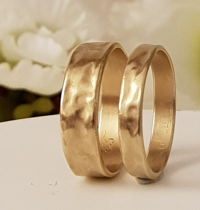 18k Hammered Gold Wedding Ring Set - His and Hers Gold Rings-ZadokGold