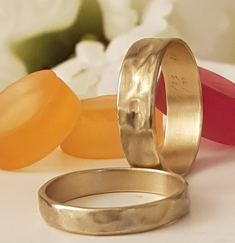 18k Hammered Gold Wedding Ring Set - His and Hers Gold Rings-ZadokGold