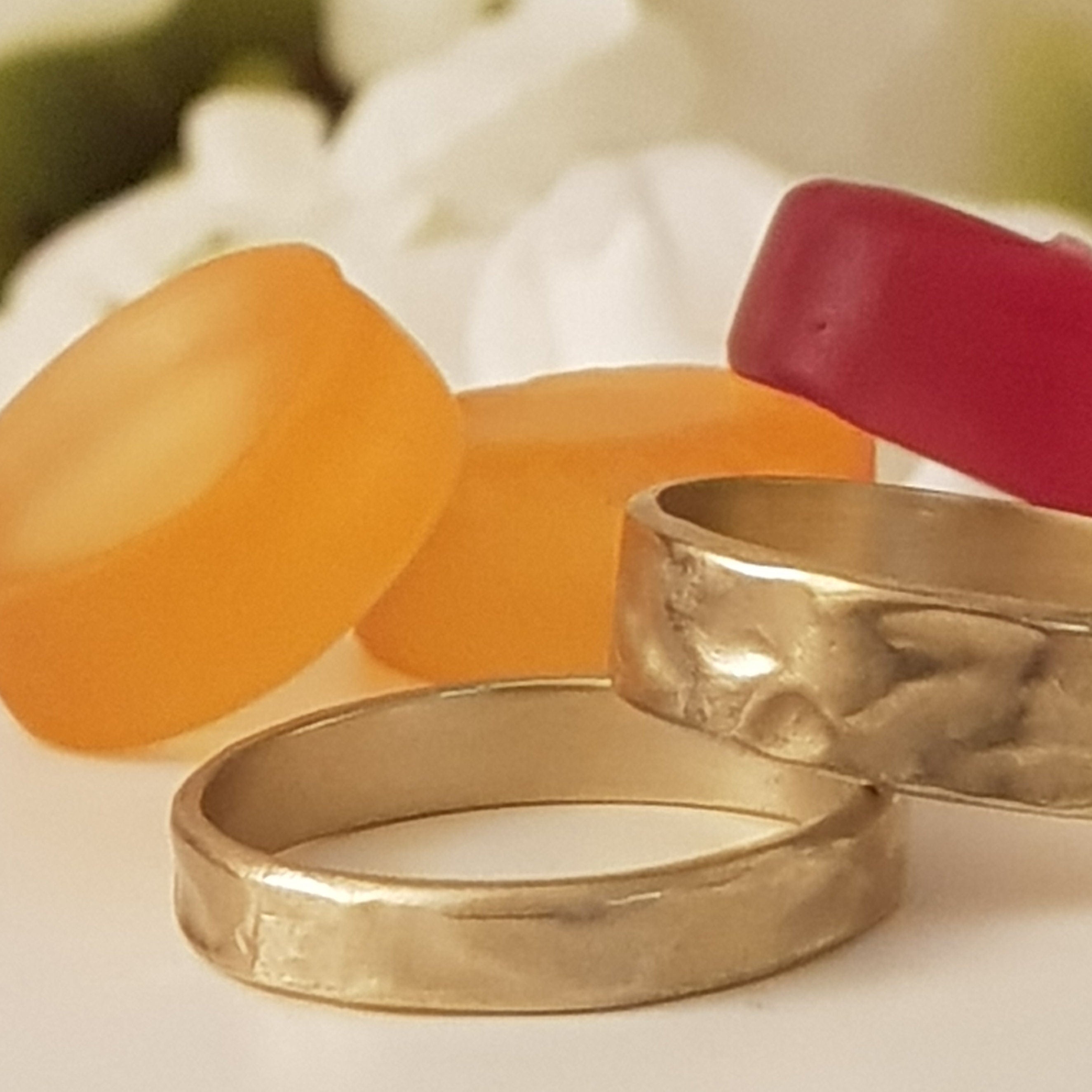 18k Hammered Gold Wedding Ring Set - His and Hers Gold Rings