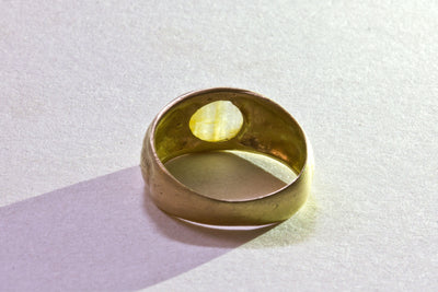 Yellow Sapphire Signet Ring 14K Gold Textured