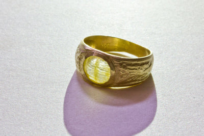 Yellow Sapphire Signet Ring 14K Gold Textured