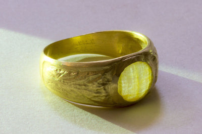 Yellow Sapphire Signet Ring 14K Gold Textured