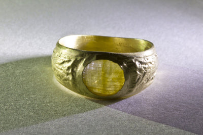 Yellow Sapphire Signet Ring 14K Gold Textured