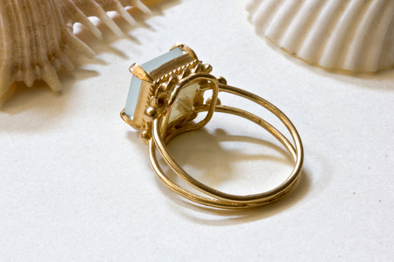 Ice Aquamarine Square Gemstone Cocktail Ring 18k Gold-ZadokGold