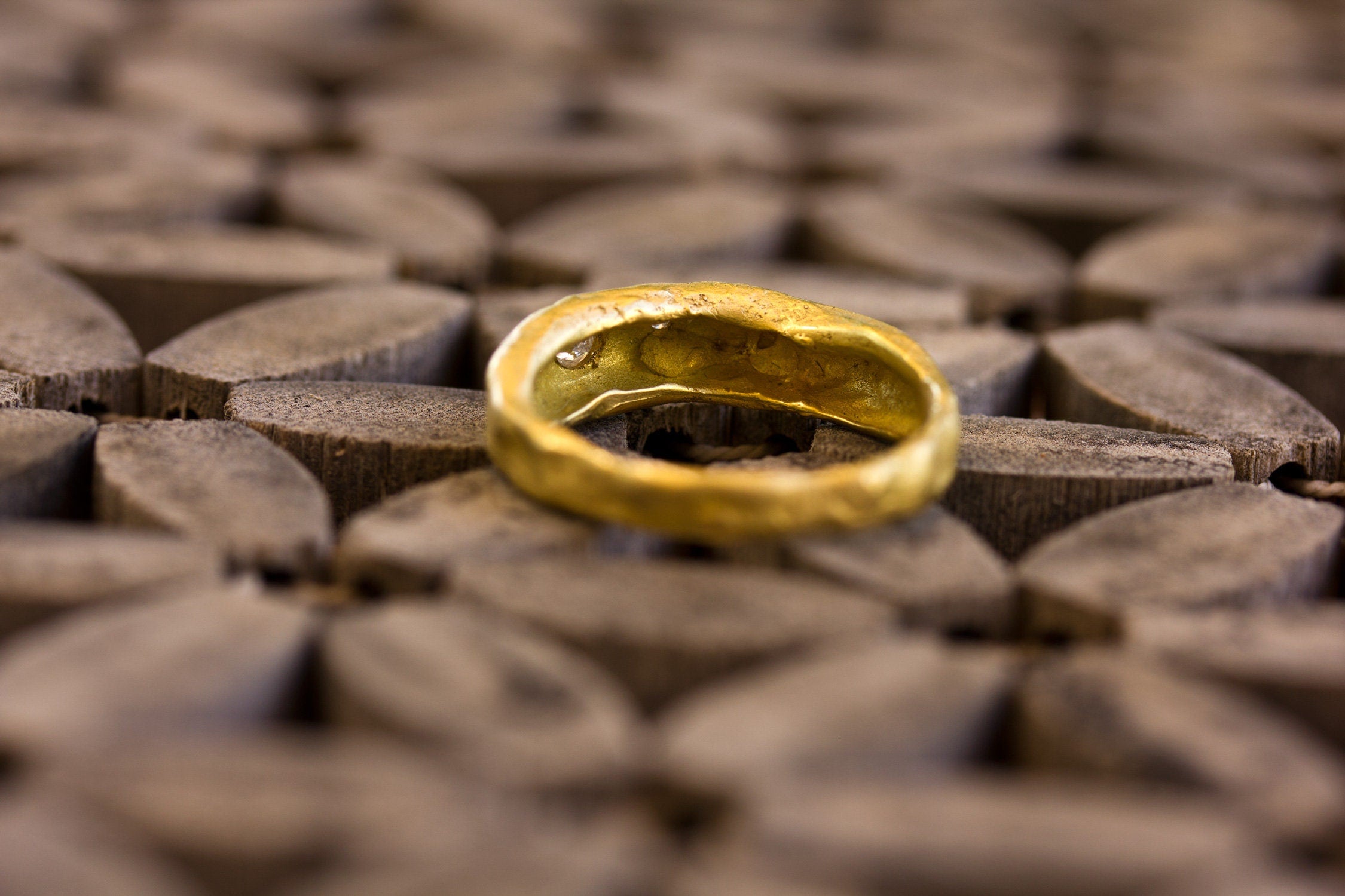 Small Star Diamonds Nature Inspired 14k Gold Ring