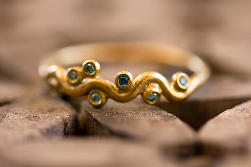 Nature Inspired Blue Diamond 14k Gold Tree Ring