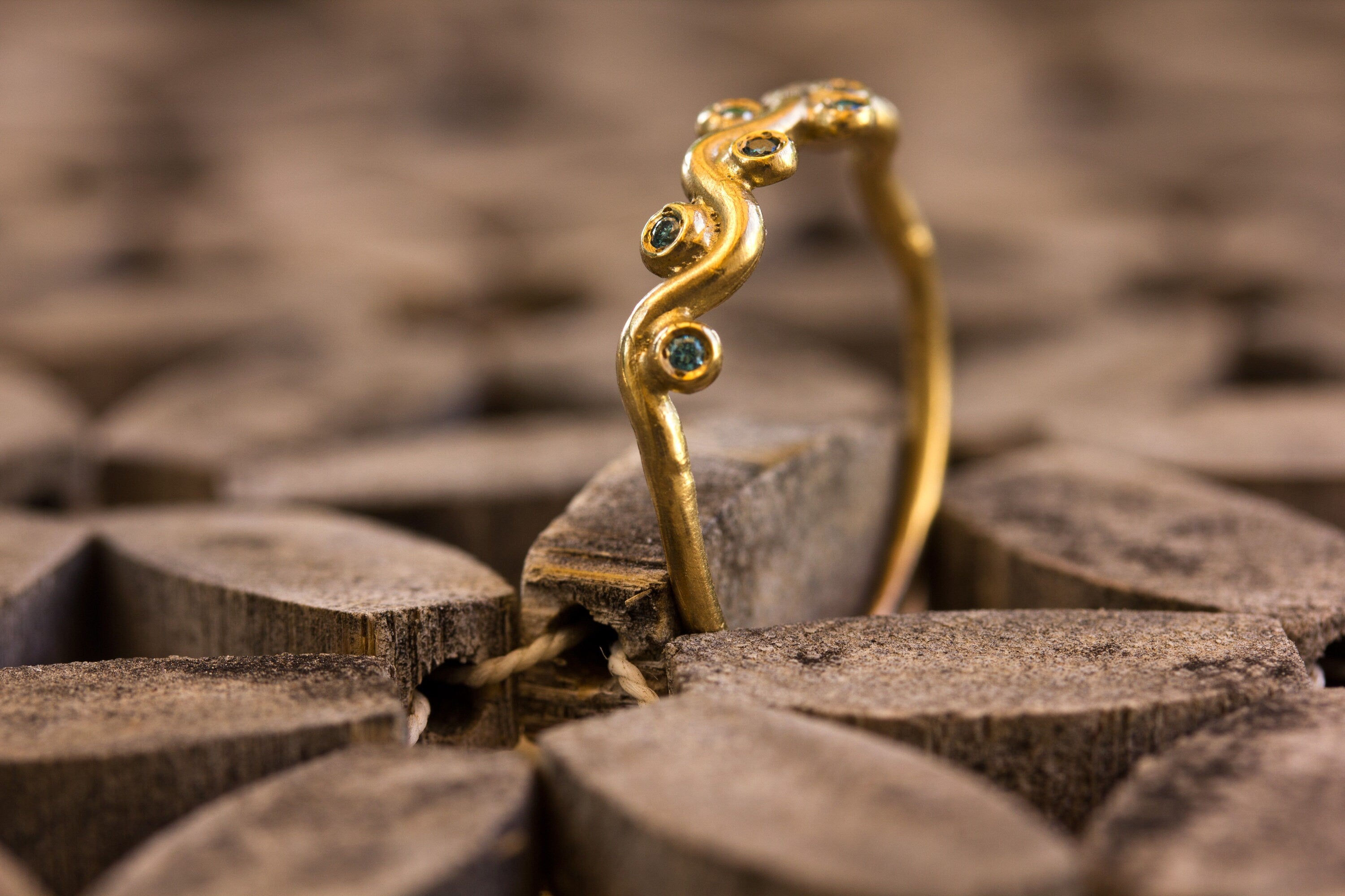 Nature Inspired Blue Diamond 14k Gold Tree Ring