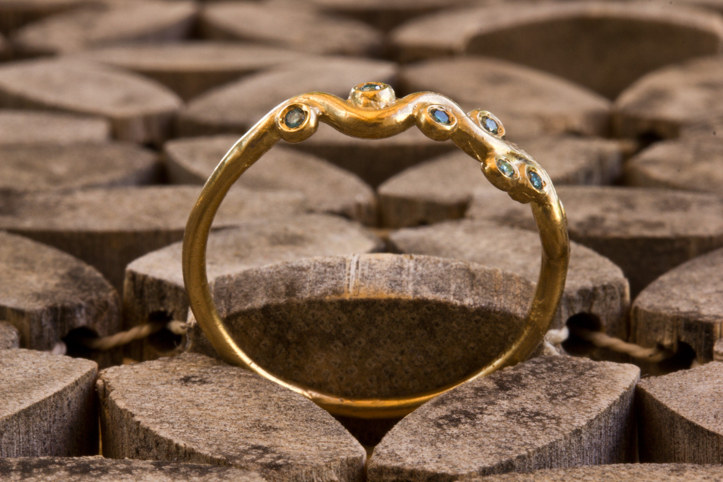 Nature Inspired Blue Diamond 14k Gold Tree Ring