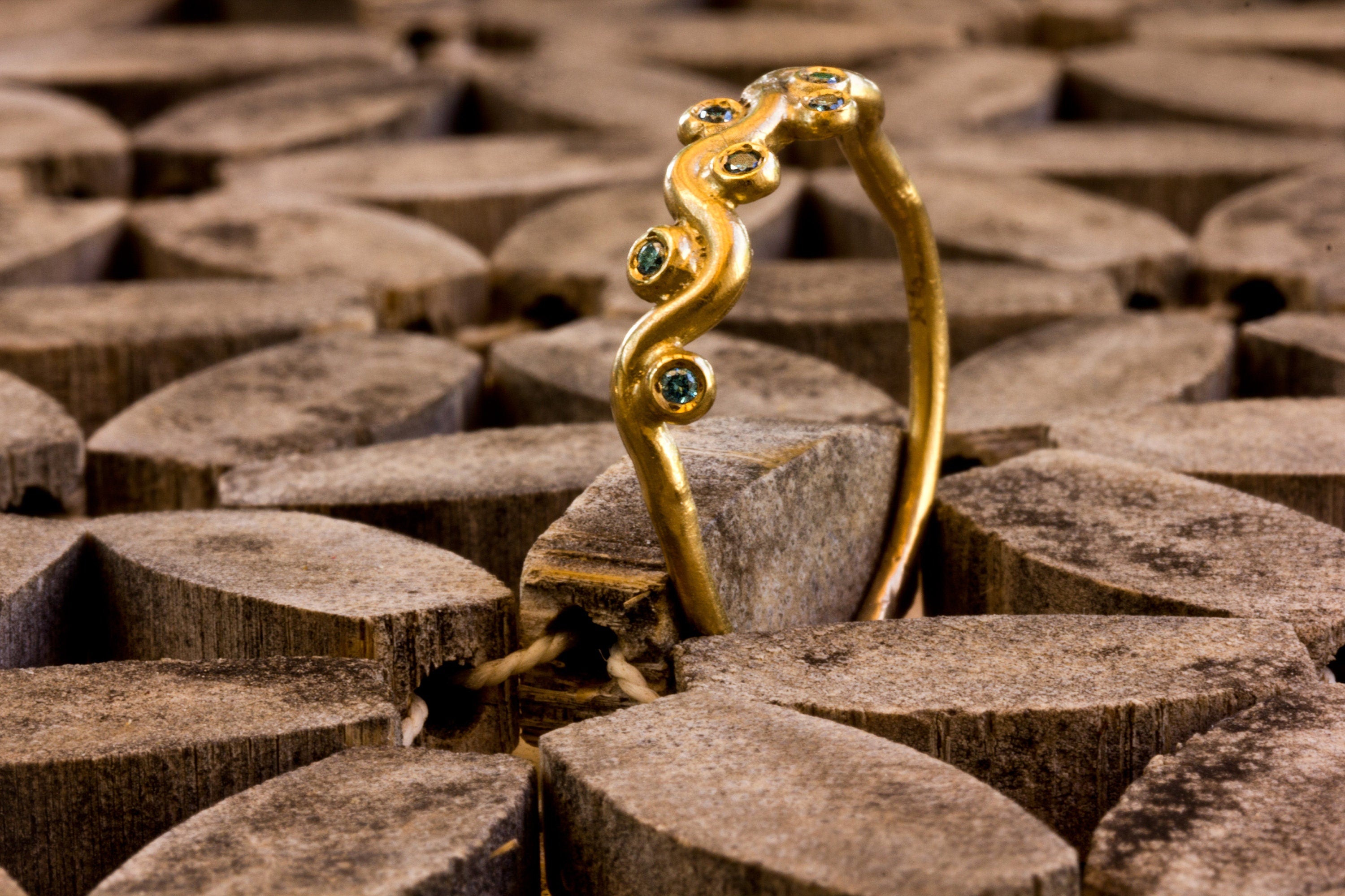 Nature Inspired Blue Diamond 14k Gold Tree Ring