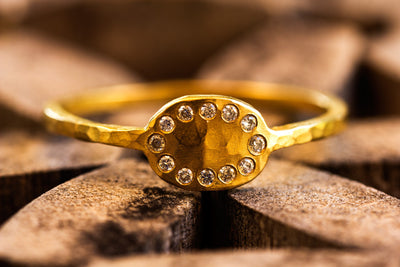 hammered diamond gold ring