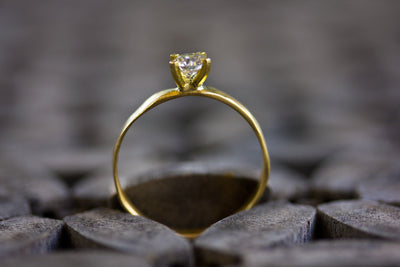 Natural 14K Matte Gold Solitaire Diamond Engagement Ring-ZadokGold