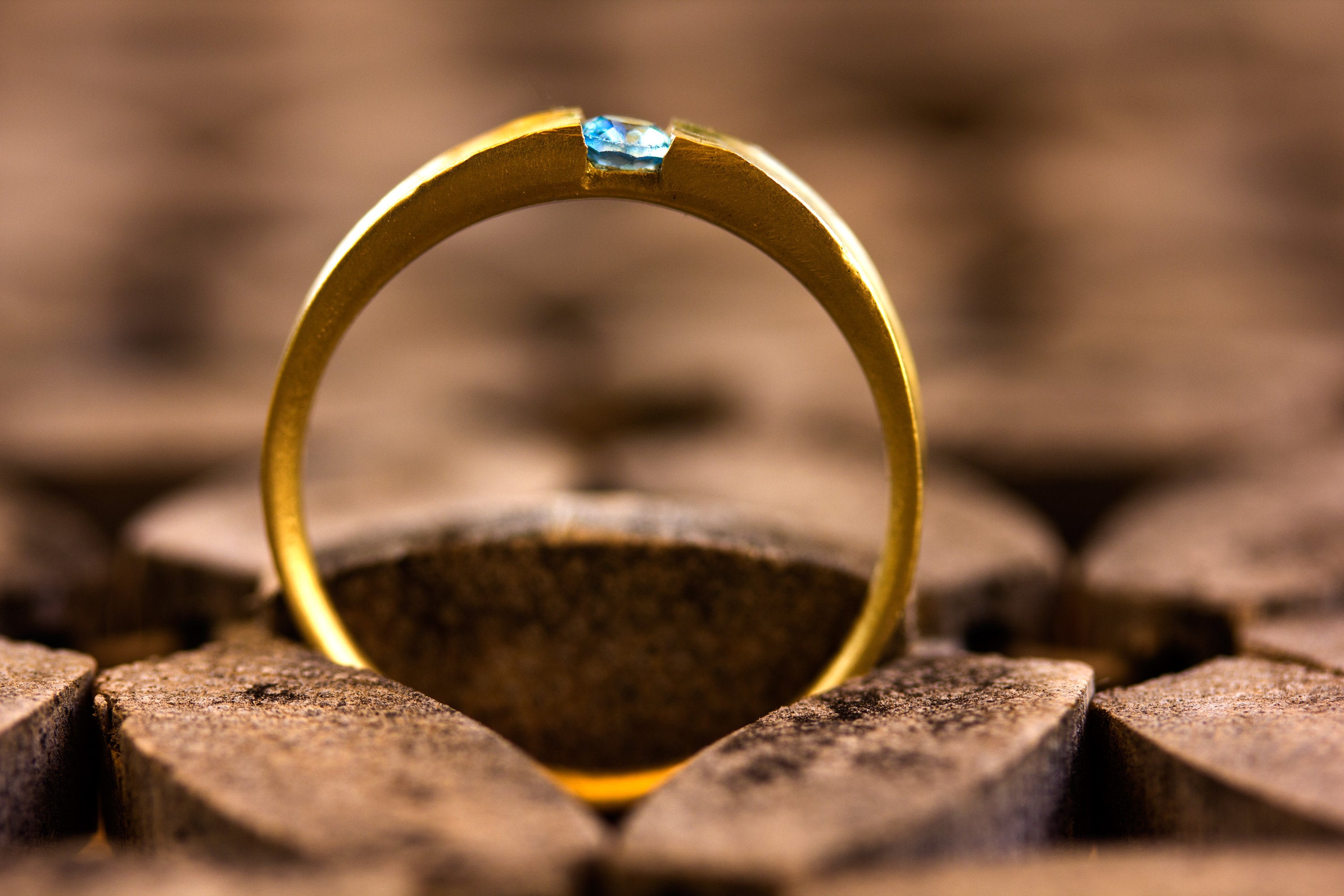 Dainty Blue Aquamarine Matte 14k Gold Gemstone Engagement Ring