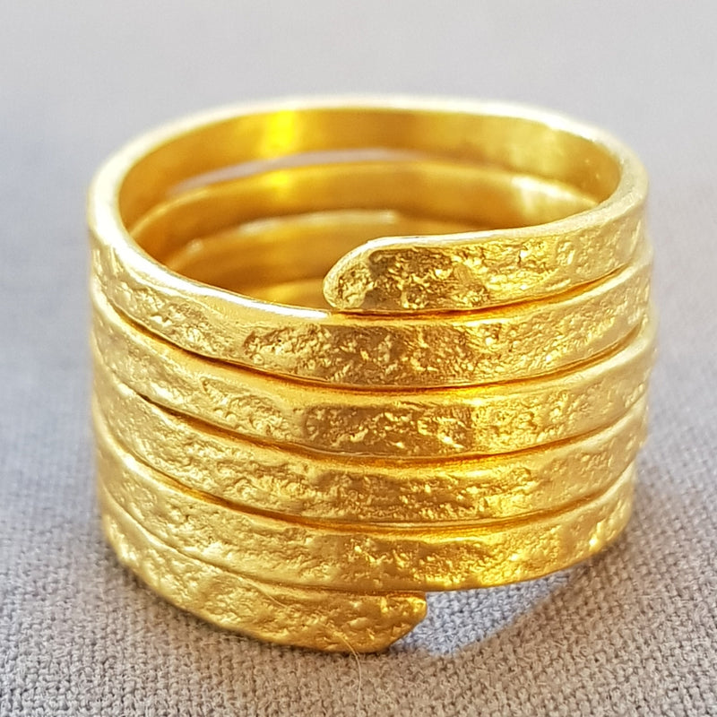 Extra Wide 18k Textured Gold Spiral Wrap Ring with 18 Small Diamonds-ZadokGold