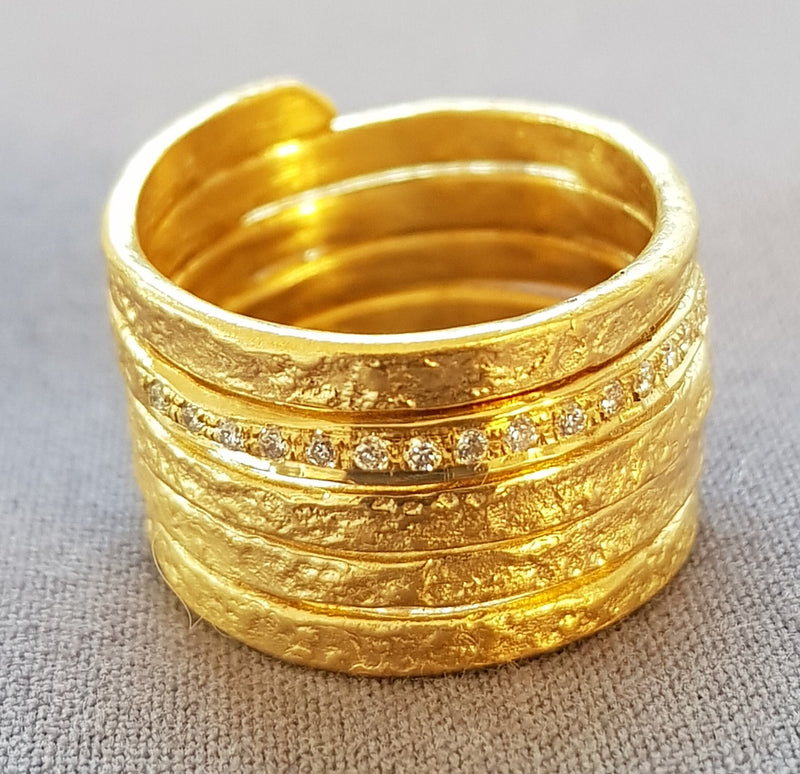 18K Gold Spiral Ring, Wrap Around Ring, Diamond Wedding Ring for Women, Statement Ring, Wide Band Ring, Large Gold Ring, Gold Swirl Ring-ZadokGold