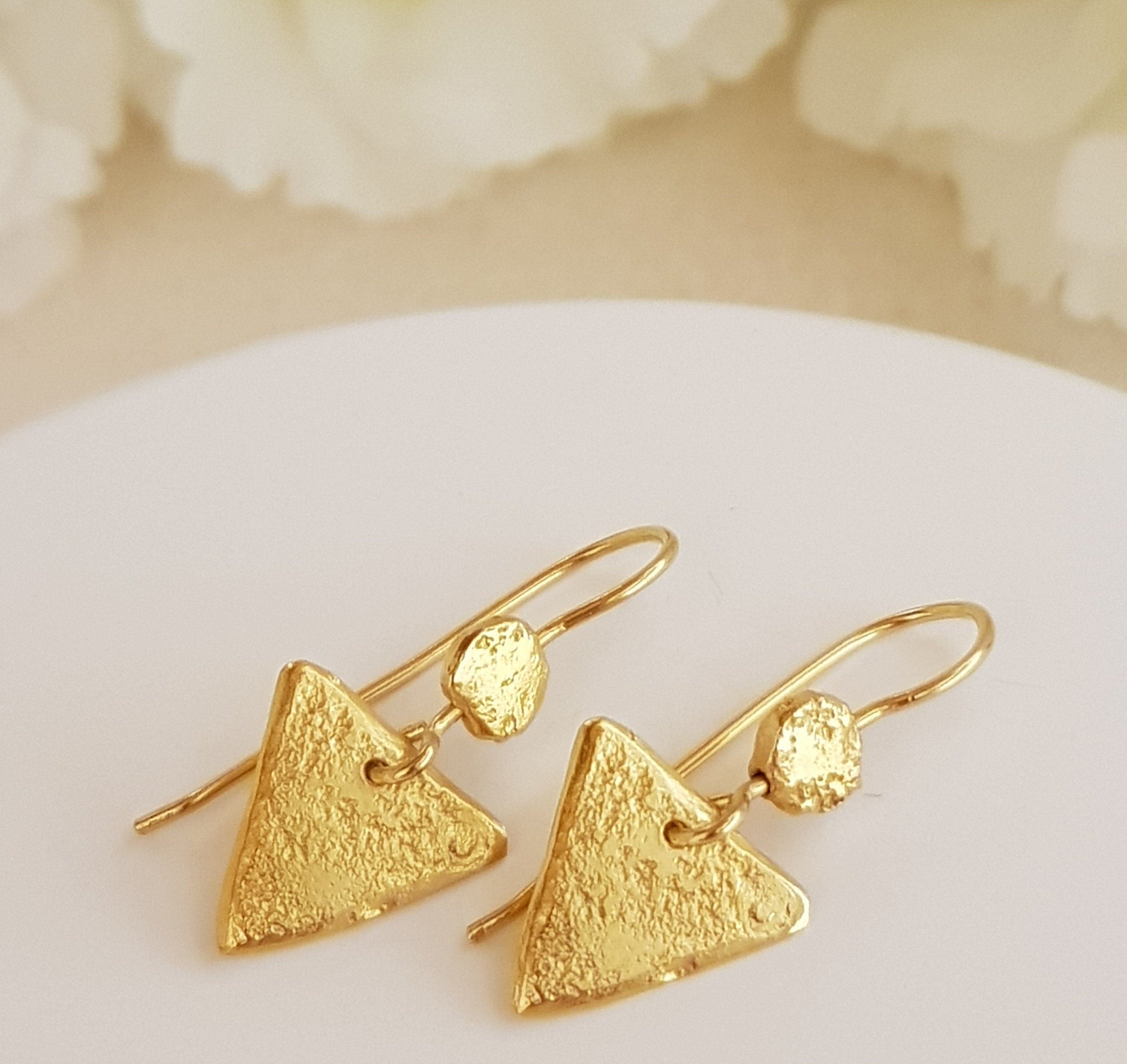 Minimalist Triangle Earrings Textured Gold Plated