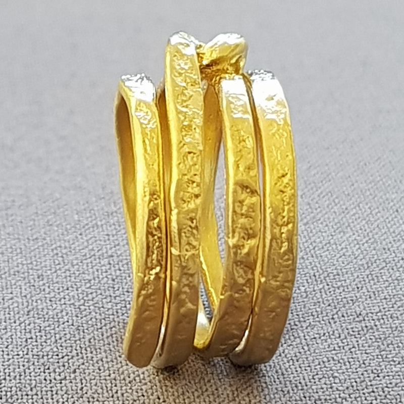 Gold hammered Wrap ring for women, Unique gold wedding band, Thumb Ring, Handcrafted Ring-ZadokGold