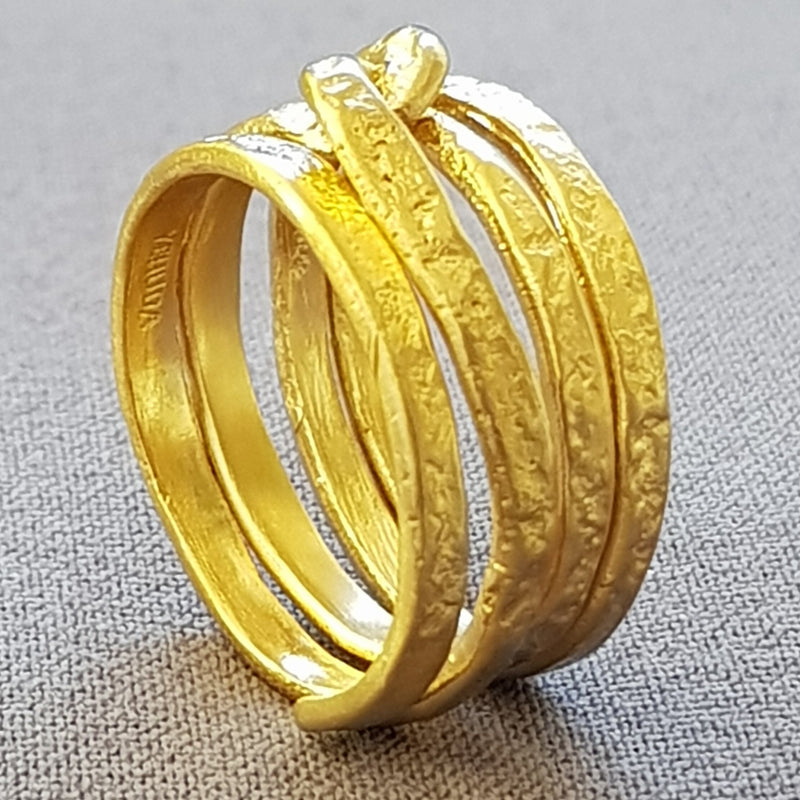 Gold hammered Wrap ring for women, Unique gold wedding band, Thumb Ring, Handcrafted Ring-ZadokGold