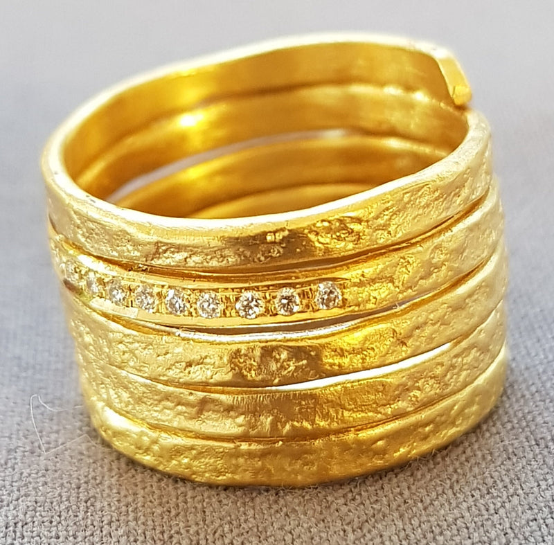 18K Gold Spiral Ring, Wrap Around Ring, Diamond Wedding Ring for Women, Statement Ring, Wide Band Ring, Large Gold Ring, Gold Swirl Ring-ZadokGold