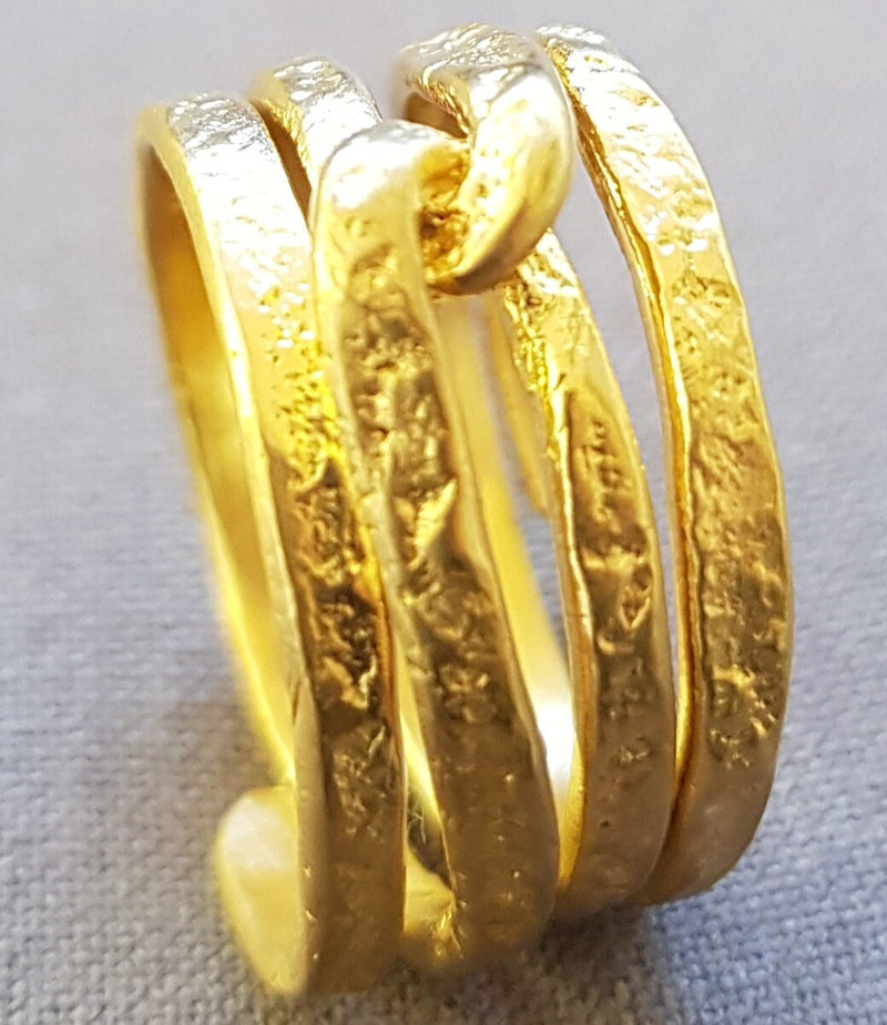 Gold hammered Wrap ring for women, Unique gold wedding band, Thumb Ring, Handcrafted Ring-ZadokGold