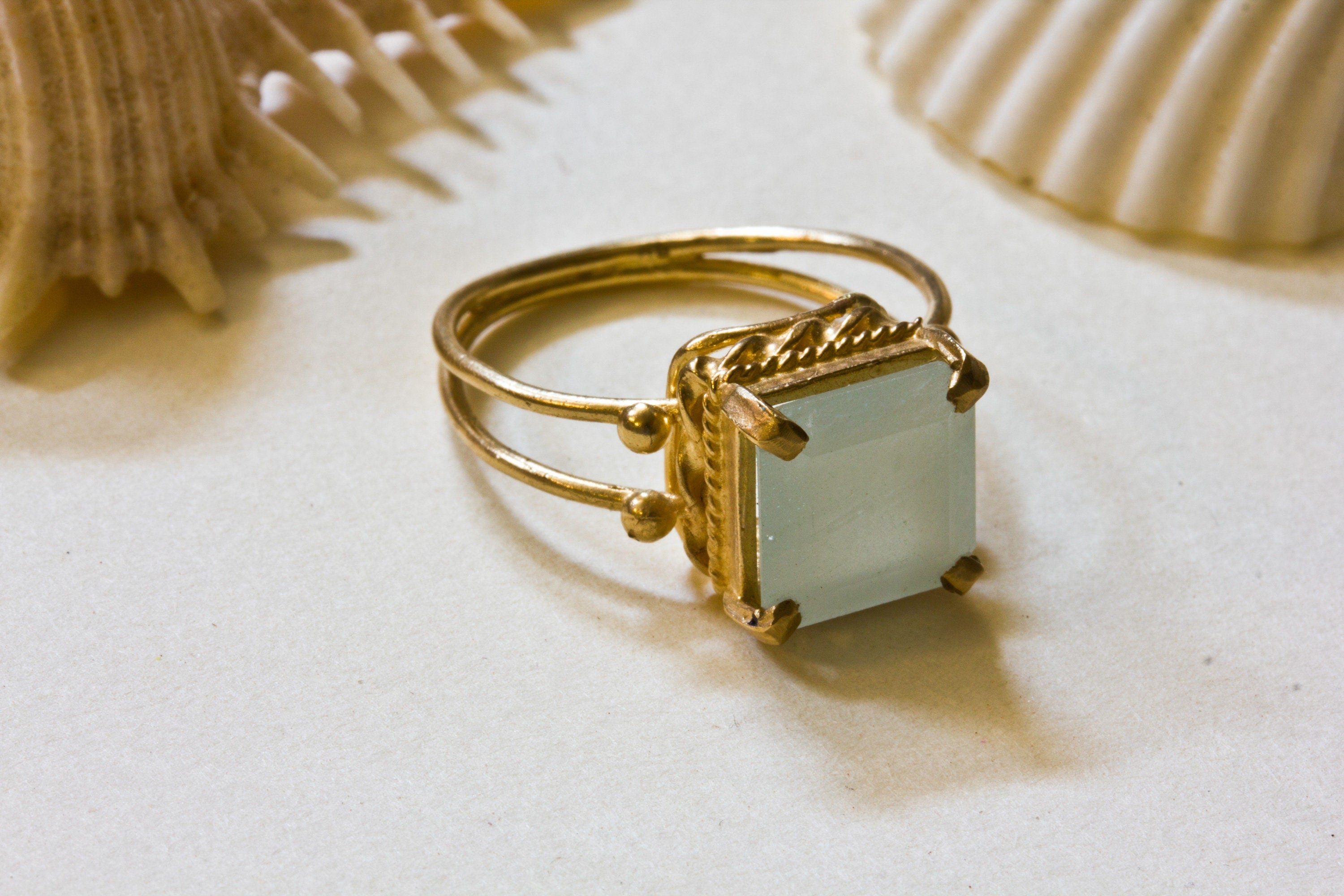 Ice Aquamarine Square Gemstone Cocktail Ring 18k Gold