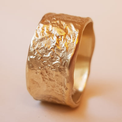 18K Melted Gold Ring Textured Surface-ZadokGold