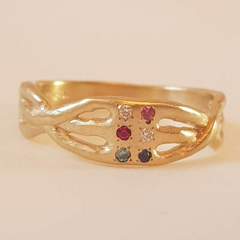 6 Gemstones Engagement Ring 18K Gold Handmade in Israel-ZadokGold