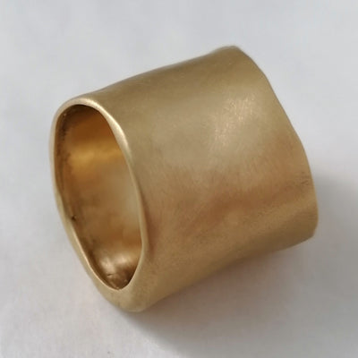 18k Solid Yellow Gold Ring Extra Wide Band For Women Unique Form-ZadokGold