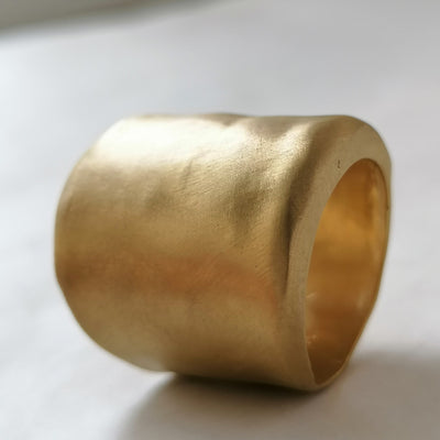 18k Solid Yellow Gold Ring Extra Wide Band For Women Unique Form-ZadokGold