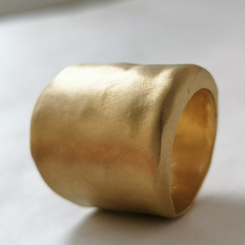 18k Solid Yellow Gold Ring Extra Wide Band For Women Unique Form-ZadokGold