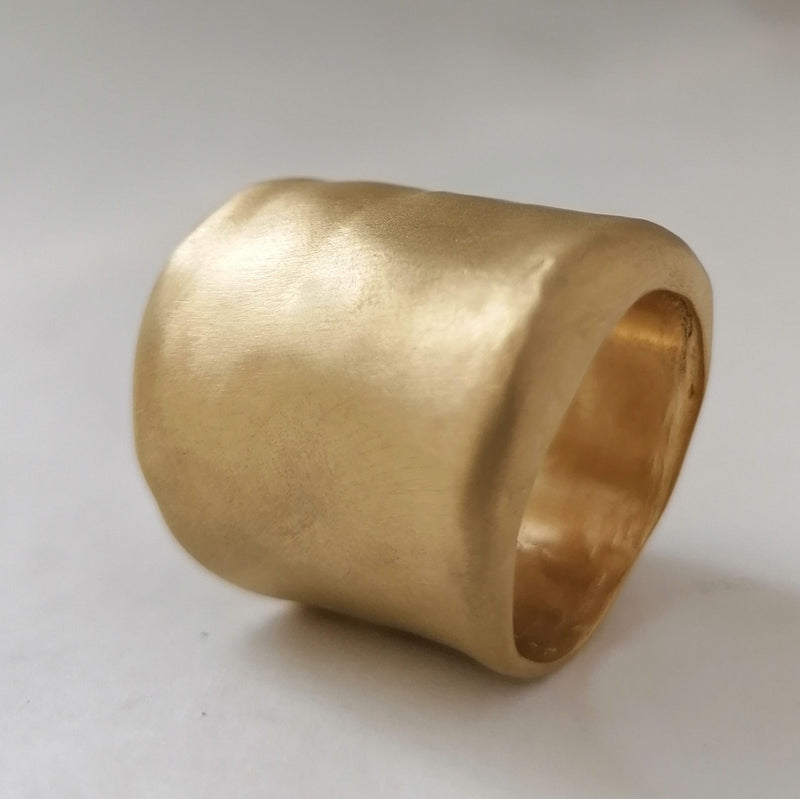 18k Solid Yellow Gold Ring Extra Wide Band For Women Unique Form-ZadokGold