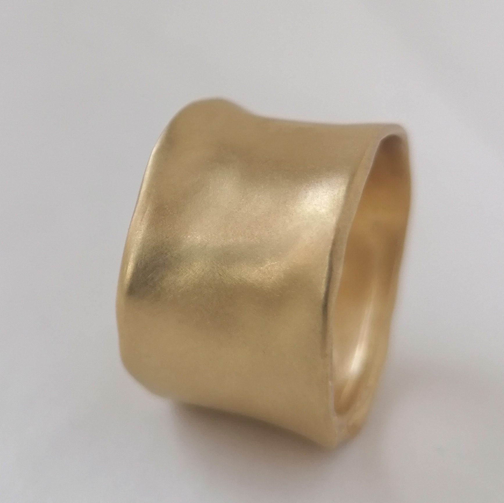 18K Solid Yellow Gold Wide Cigar Band for Men 15mm