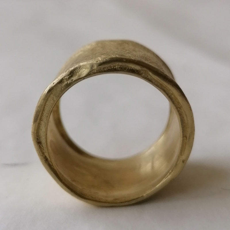 Chunky 18K Gold Band Ring, Wide Cigar Band Ring, Unique Women&