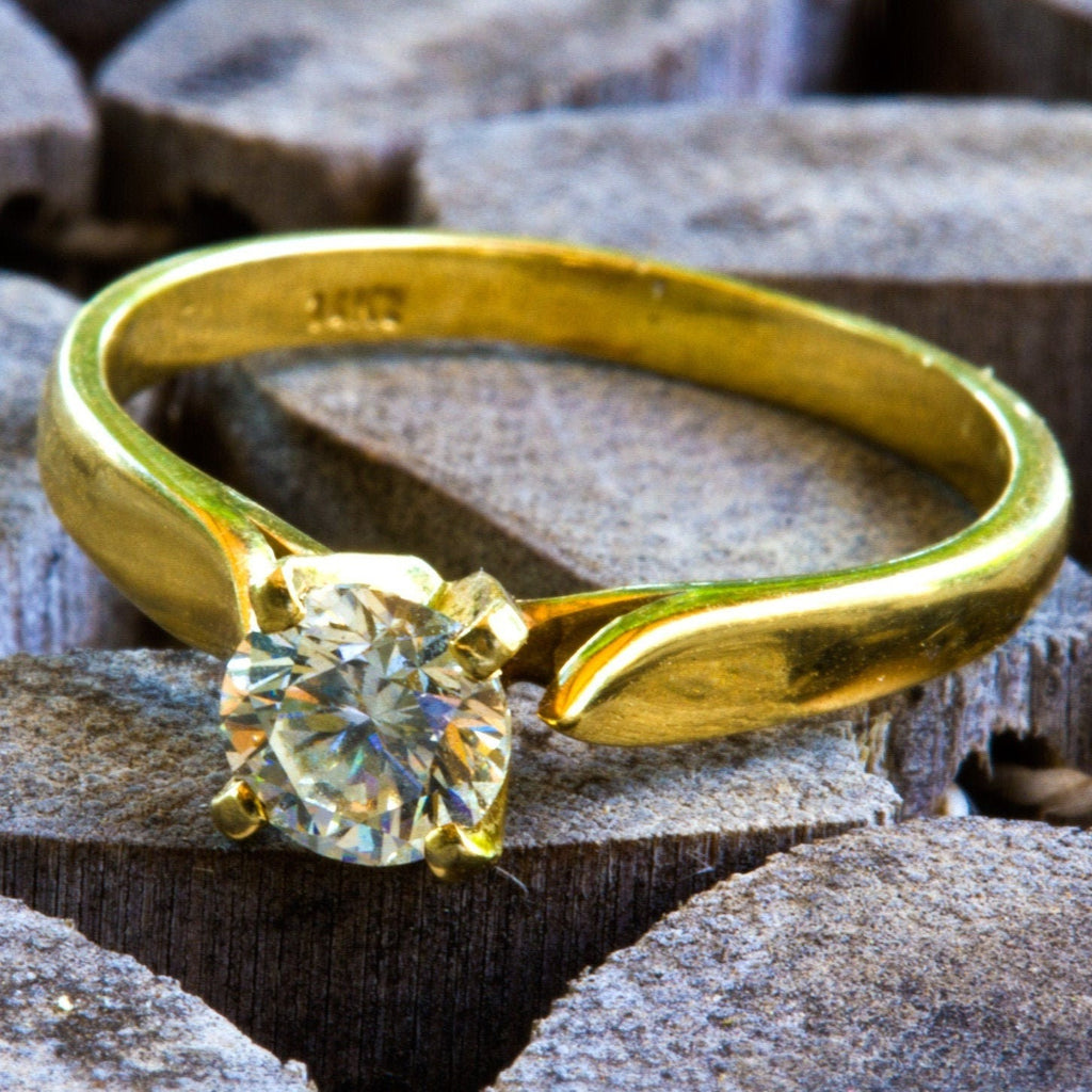 Vintage 14k Smooth Gold Engagement Ring with Half Carat Solitaire ...
