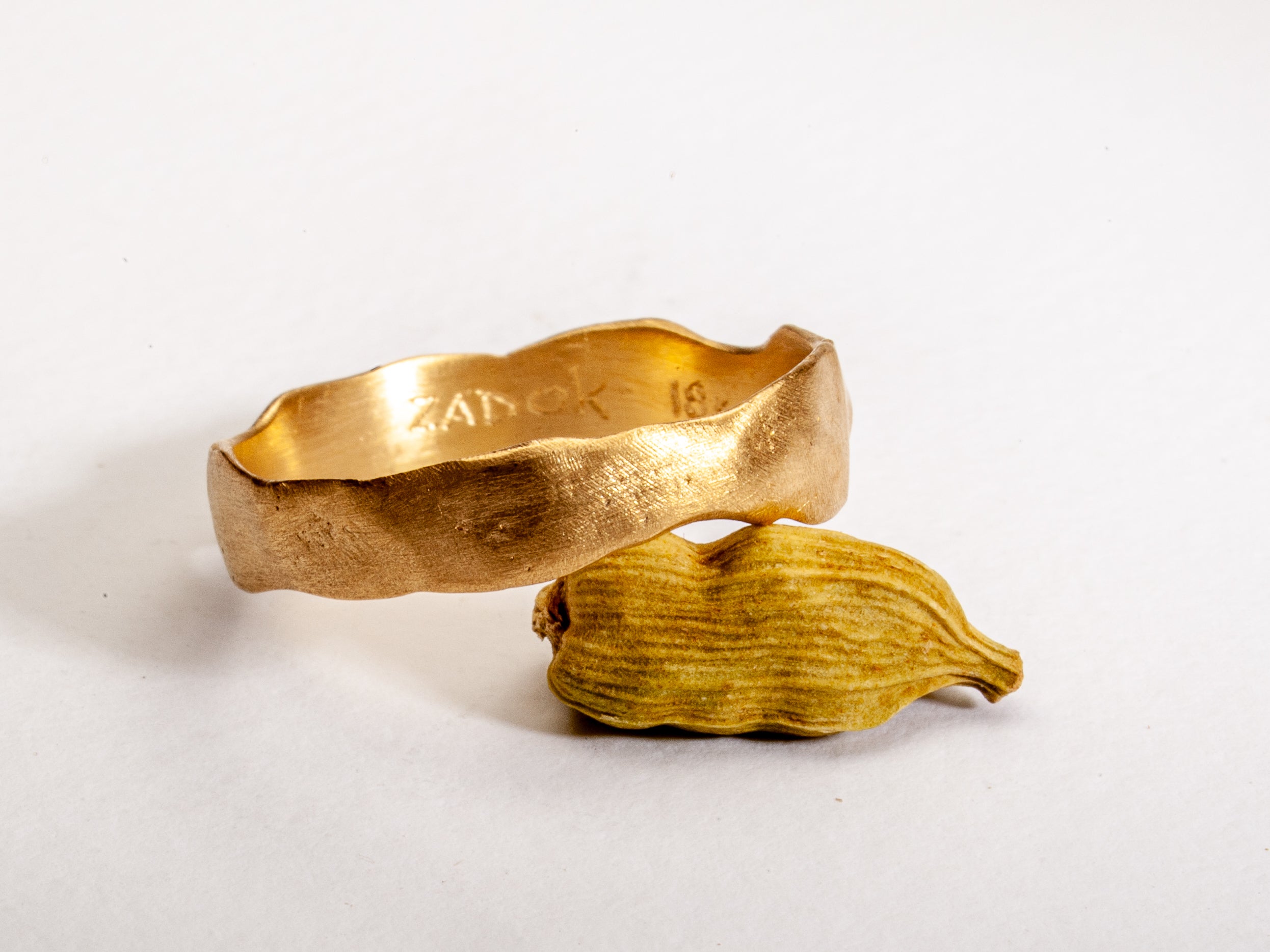 Unique 14k Gold Ring with Textured Surface Carved Edges